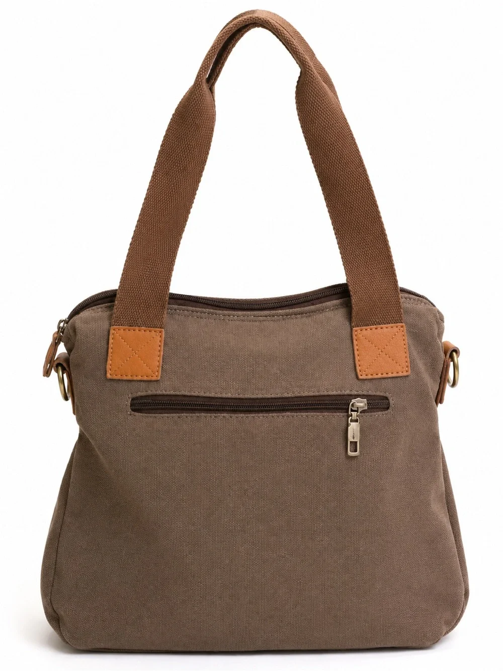 Vintage Everyday Canvas Shoulder Bag in Brown with Tan Accents